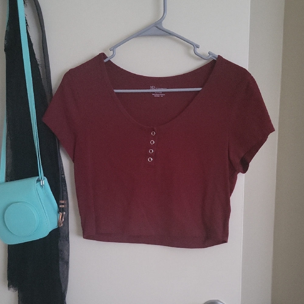 No Boundaries Maroon Short Sleeve Crop Top